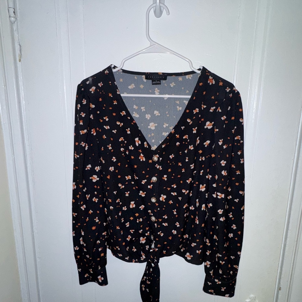 NWOT - Sanctuary Black Tie Front 3/4 Sleeve Blouse